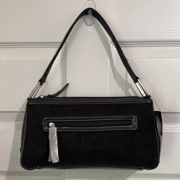 NWT Kenneth Cole Reaction Black Cotton Ribbed Faux Leather Shoulder Bag - Picture 1 of 8